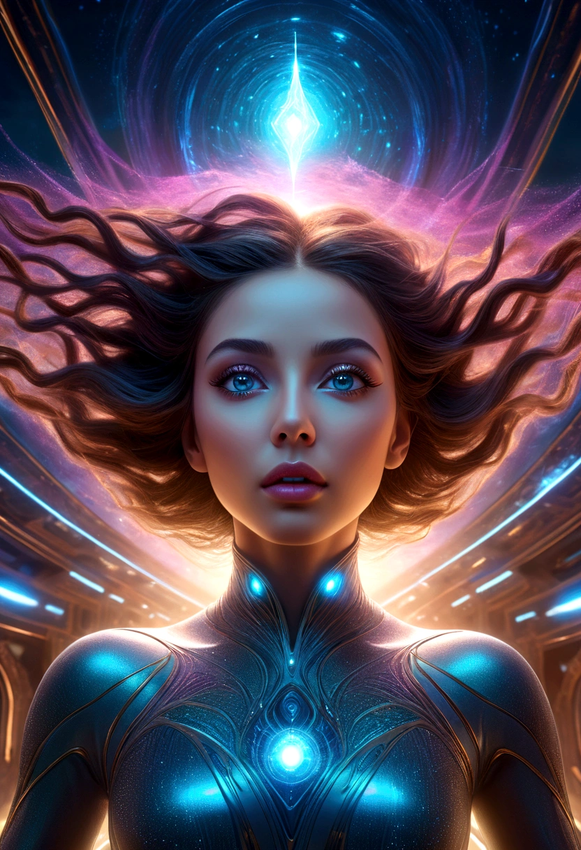 A levitating woman in a magical, futuristic setting,beautiful detailed eyes,beautiful detailed lips,extremely detailed eyes and face,longeyelashes,woman floating in midair, magnetic field, surreal landscape, glowing energy, cinematic lighting, digital art, 8k, photorealistic, hyper detailed, intricate details, dramatic lighting, vivid colors, seamless integration, masterpiece