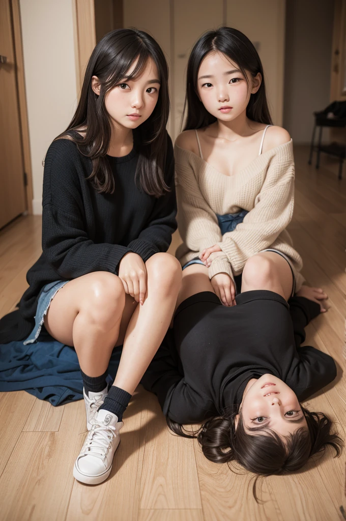 Two girls sitting on the floor