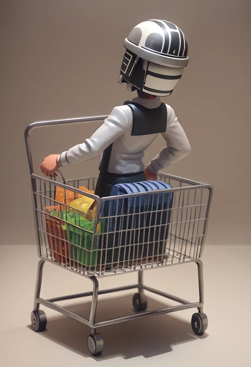 cartoon of a man in a helmet and a helmet sitting in a shopping cart, Digital art inspired by Matthias Adolfsson, pexels, Conceptual Art, shopping cart, humorous figure, Frankly, Alex Andreev, Moebiusの象徴的なスタイルで, Kilian Eng. Moebius, stylized digital figure, figure | Rutkowski