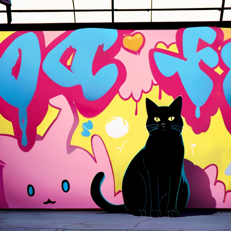 graffiti, Cat, Full Image, High resolution、High contrast