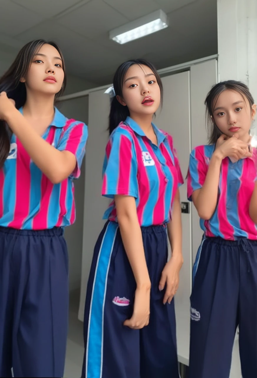 (best quality,10,10,height,Masterpiece:1.2),Special details,(realistic,Realistic picture,Realistic photos:1.37),1 Cute girl in the kitchen,shiny, skin shiny,only,smile softly,BDclothelue shirt:1.3)),short sleeve,shirt, Long pants.,(navy_long_track pants:1.1), ((Kitchen Background)),Dynamic angle,excited,Face focus,dynamic poses,from behind,focus on ass,Masterpiece, best quality, ultra realistic, Too many details, 8k resolution, raw photos, Sharp focus, ((Navy blue shirt:1.1)), short sleeve, long route, perfect body, 2 mature women, 18 years old, Cinema-grade lighting system,blue sweatpants,exercise cloth,correct anatomy,perfect body, correct body, Sharp face, Correct body anatomical, full body, realistic gestures, long-haired, realistic poses,Wear long shorts...........................,The legs are long.,Good shape,carved girl, Slender figure, model, Good shape, beautiful body,blue sweatpants, two girls kissing