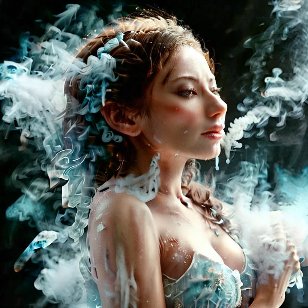 a woman,ice, smoke