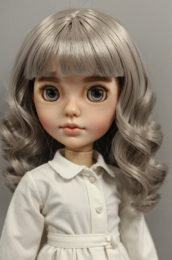 Blythe Doll short wavy hair, mole near the lip, slanted eyes and white skin