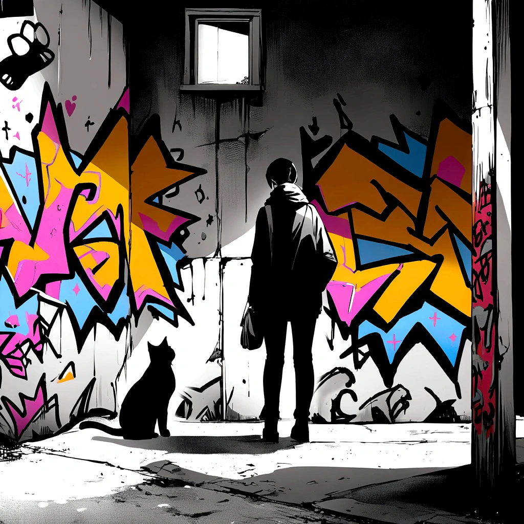 graffiti, Cat, American Comics,Full Image, High resolution、High contrast