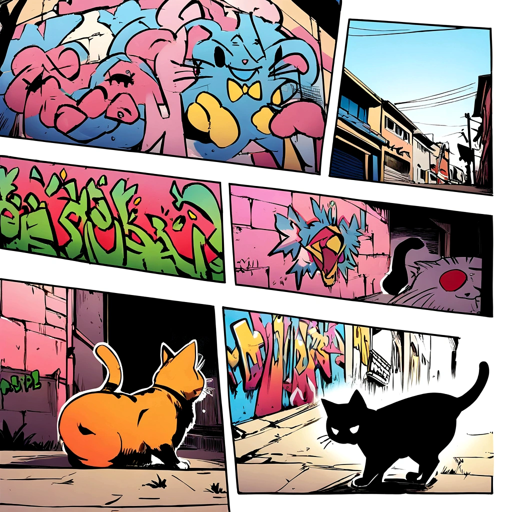 graffiti, Cat, American Comics,Full Image, High resolution、High contrast