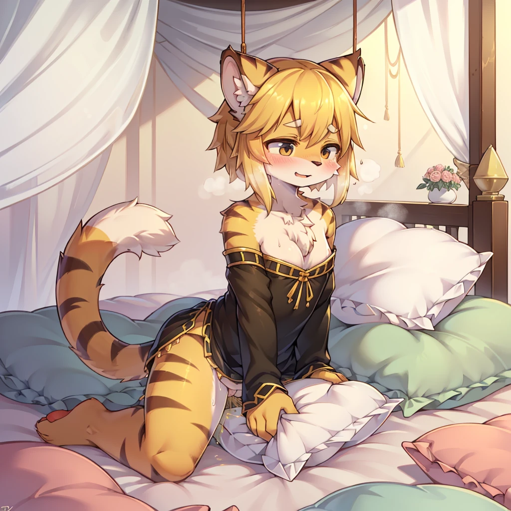 (masterpiece,best quality),my own, The Beast, , (适合任何Pillow背景的光影)), 穿着pajamas可爱女孩在Pillow上摆姿势 ,pajamas,,(很多Pillow),Soft cushion,,,(Pillow损坏),很多Pillow,(Crotch rubbing),((Pillow驼峰)),(Pillow),(A tail),,(充满细节的Pillow),(Love around the protagonist),Steam,,(Pillow),(palace),(Palace bedroom),(Pillow),柔软的Pillow,,(Classical European style bedroom ),(excited,shy person,Lack of expressiveness,),,pillow humping,my,tiger tail,tiger ears,Tiger pattern,,Sweat,,Sweaty,(Body swing,身体Shaking lines,Shaking lines),best quality, masterpiece, ((Maximum resolution)), artwork, ,,,(Interior of the palace),,(Deluxe Rococo Canopy King Bed),On a big and spacious bed,(the 女孩 is lying on the bed),,,,Luxurious curtains with ornate ruffles and ribbons surround the bed,((((There are many pillows piled on the bed)))),Detail of Quilt,Detailed bed sheets,Ruffled Bed Skirt,Deep Bed,Background with depth,((详细的Pillow)), ((((大量的Pillow)))),peeing,squatting,water,Urine,Shaking lines,wetting pillows,Flowing liquid,Violent body shaking,剧烈Shaking lines,详细的软Pillow,,((女孩正躺在许多柔软的Pillow上,周围有许多Pillow)),Splashed liquid,Pillow和床上有水迹,Lots of urine,Lots of liquids,Urine everywhere,大量Sweaty