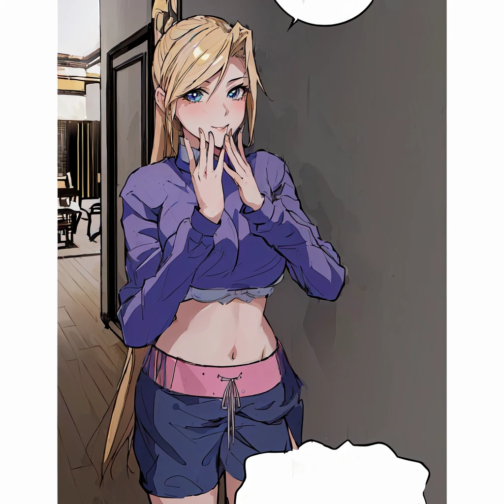 girl with long hair, hair blonde, beautiful blonde, sultry gaze, lovely eyes, provocative smile (blonde hair) Lots of details in the clothes, detailed light and shadow, 8K, Perfect anime, sexy girl, big boobies, very sensual, anime fine lines, perfect strokes, ecchi, very beautiful