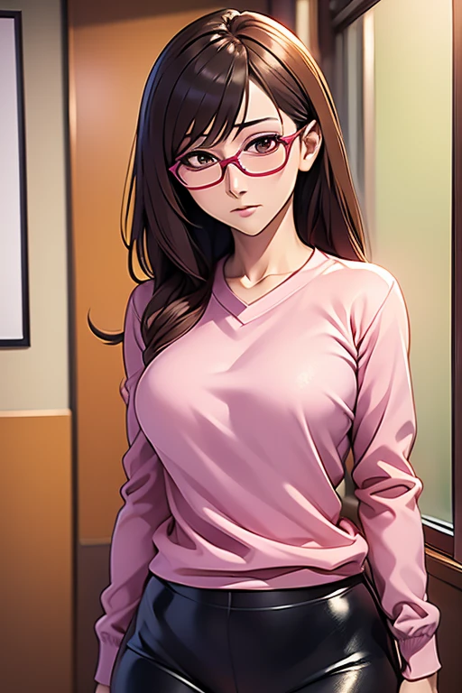 (masterpiece, best quality:1.2),Koyomi Mizuhara, wearing pink , glasses,