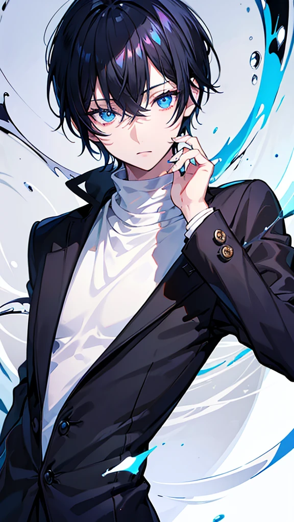 male black hair blue eyes very short hair one person coat slacks sweater Grape cool masterpiece Highest image quality noise removal clear parts cinematic shadow Increased attractiveness of the eyes clear parts the shine of the eyes Draw eyelashes neatly perfect eyes detailed eyes Sharpen image quality Sharpen eye writing clear parts eye shape