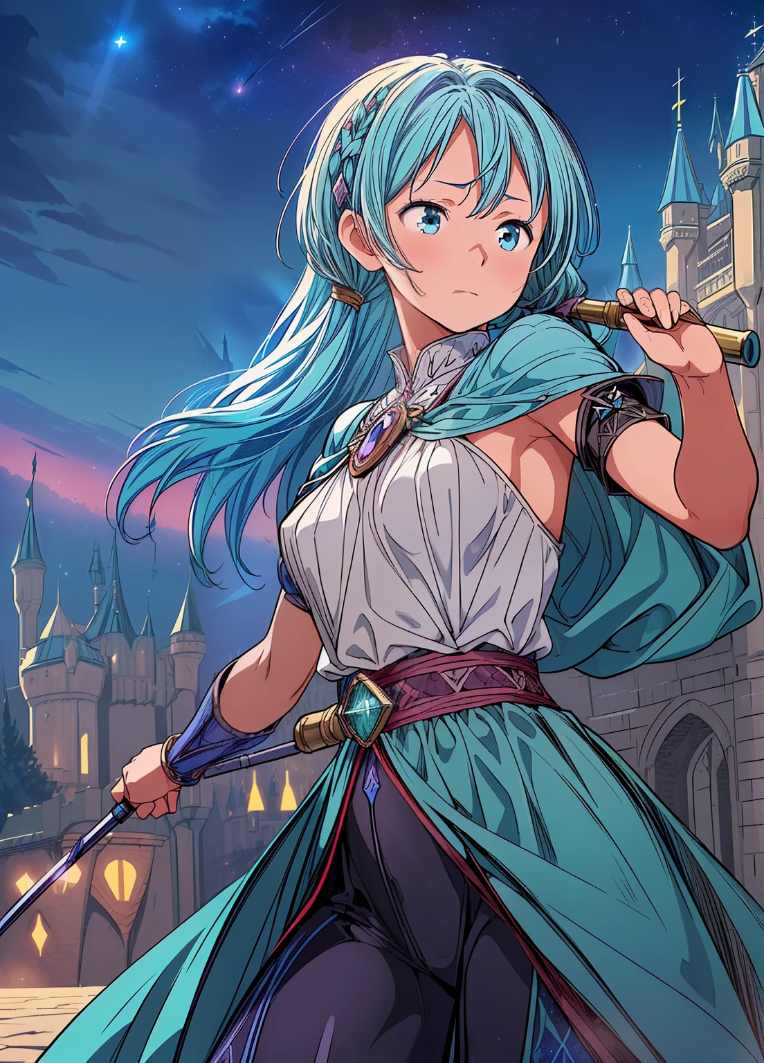 (((SFW、sound、Highest quality、first-clasasterpiece、Normal body、8K、Detailed face、Ultra-precision、Normal hand、Normal finger、5Finger、Highest)))、beautiful girl、Green Hair、Small breasts、Shortcuts、Light blue high-leg retard、Racy leotard、Dangerous Leotard、Ultra-thin leotard、Sheer leotard、See-through、Bite、No sleeve、Waist belt、Red cloak、Circlet、Legendary Sword、DRAGON QUEST、Female Hero、 combat、Combat Ready、Lightning Slash、incantation、Gigadein、Thunder Magic、Spread your legs wide、defeat wish、Immoral、masochist、blush、Trance、Nipple erection