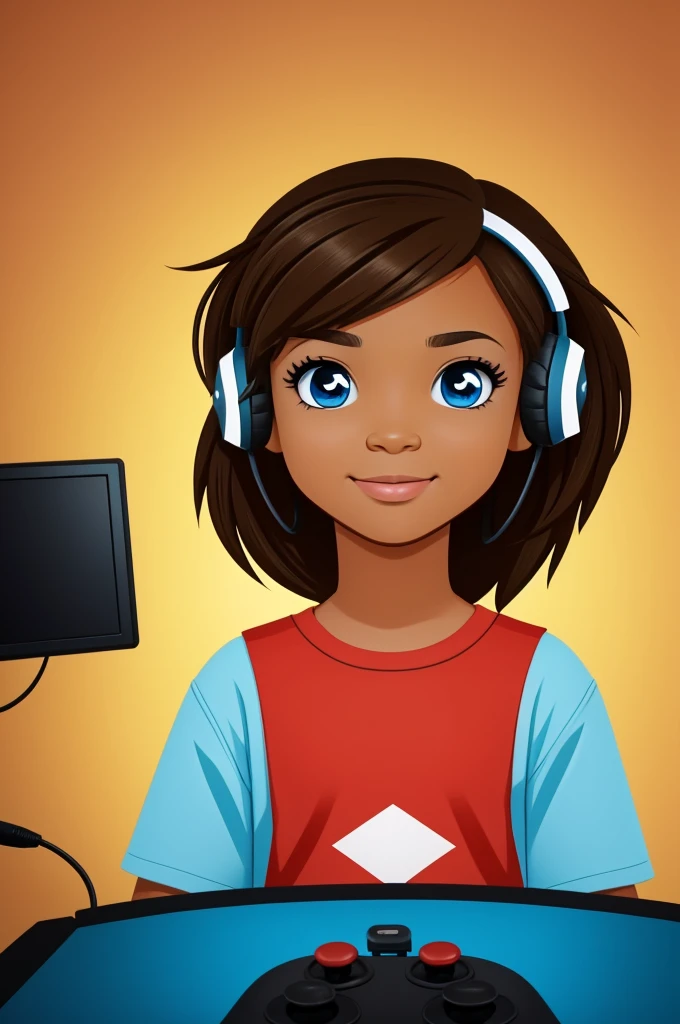 Image for YouTube channel for a 7--old  wants to talk about gaming topics,  but that it looks like a cartoon that in the image you only see a , have dark hair, light brown skin, just a pair of eyes