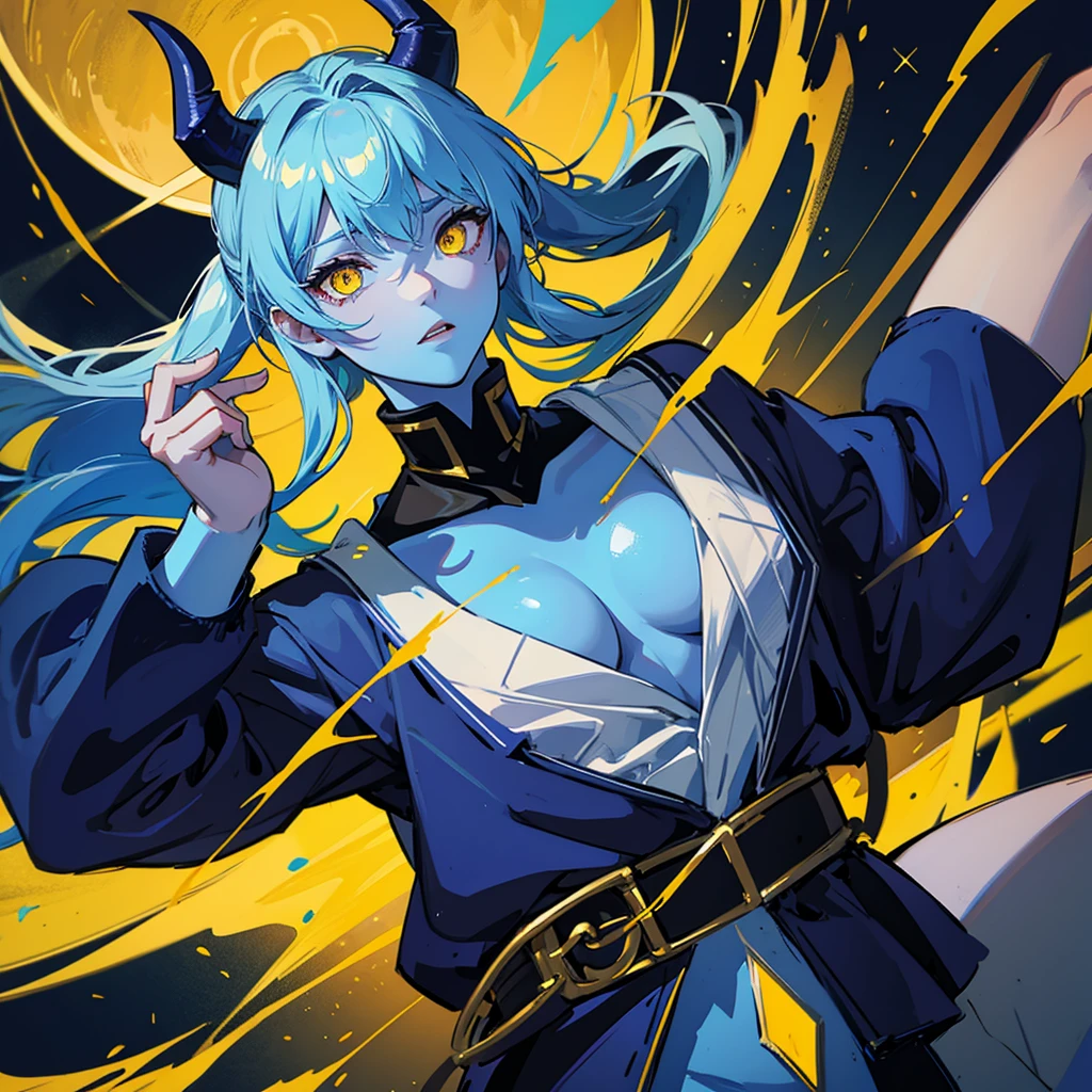Demon with yellow eyes and blue skin man