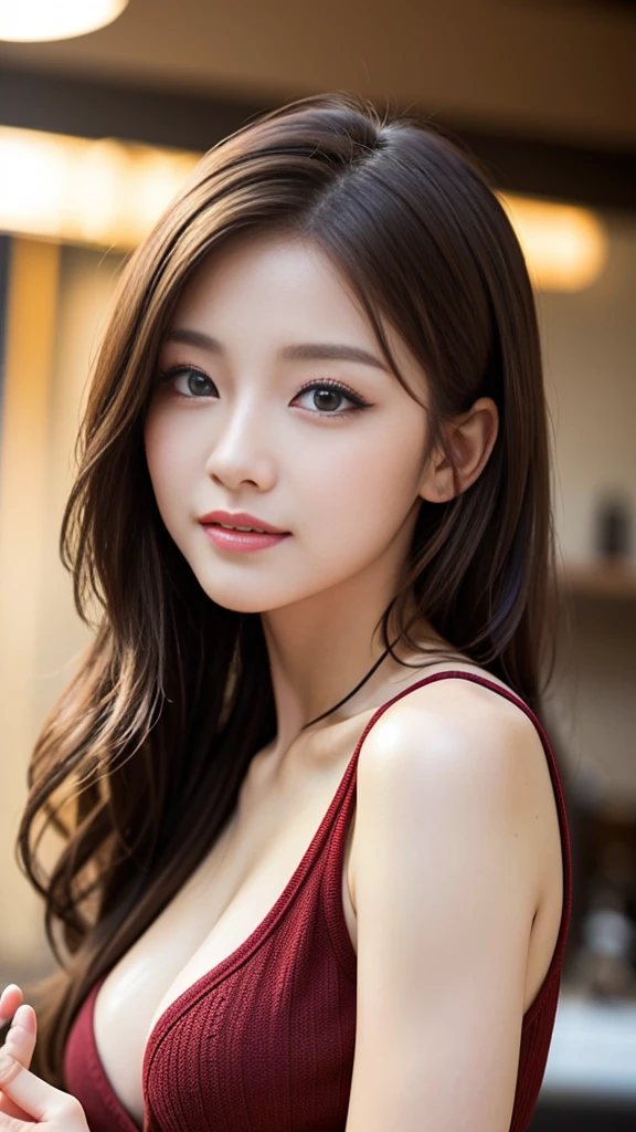 masterpiece, Highest quality, Realistic, Highly detailed CG integrates 8K, 8K,(Very beautiful face, Beautiful Lips, Beautiful Eyes), Exquisitely detailed face,1 Girl, Very beautiful girl,Exquisite eye makeup,Subtle eye detail,The best example of four fingers and one thumb,Toned figure,Nice and beautiful smile,明るいLong Hair,transparent, Quality hair,(masterpiece, Highest quality:1.2),alone,The eyes are exquisite and delicate,Brown Hair、Long Hair、Pink Lips,blue eyes,Big Breasts、Wavy Hair、(((Bunny girl、pub)))、Japanese、25-year-old female