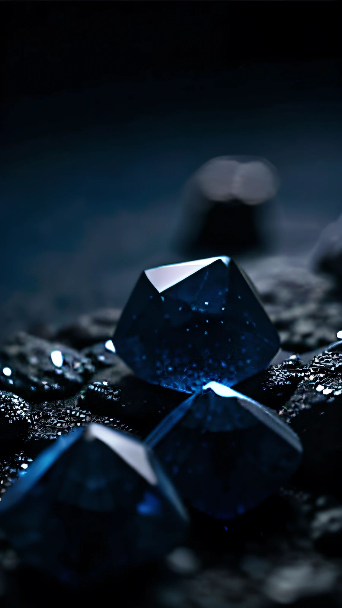 blue crystals, darkness background, bokeh