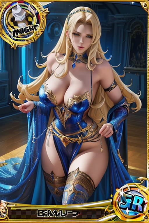 trading card of a knight in a sexy pose, big breasts, fantasy trading card, intricate details, cinematic lighting, highly detailed, digital painting, vibrant colors, dramatic composition, masterpiece, photorealistic, 8k, highest quality