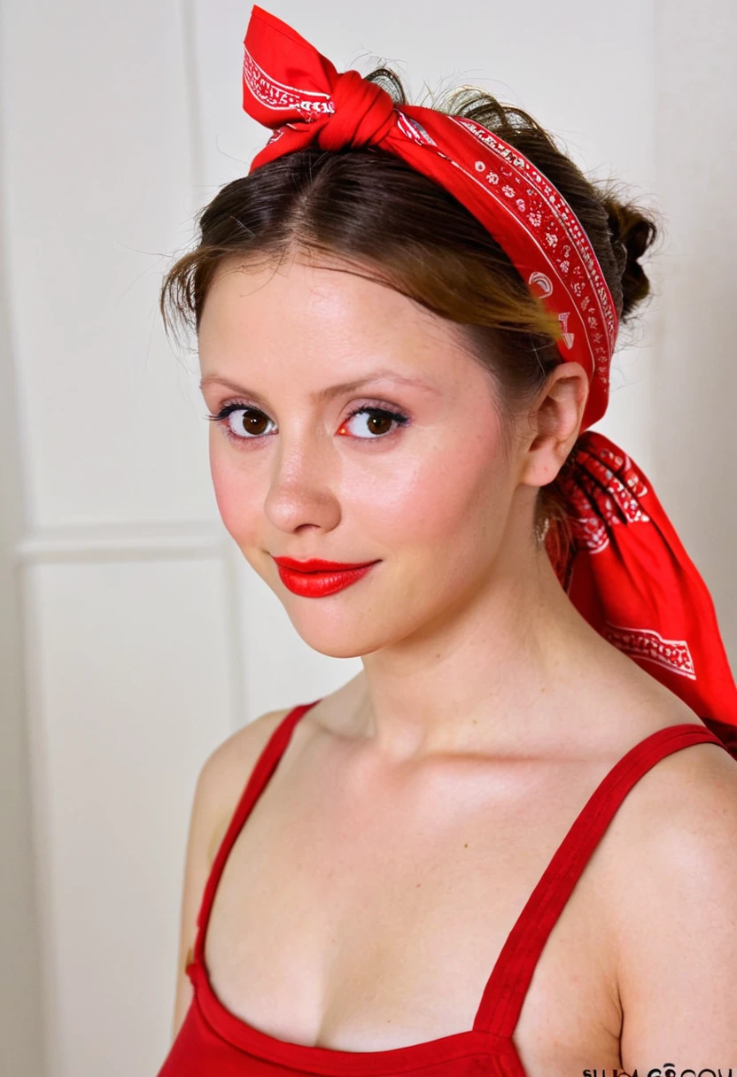 m1ag0th woman, hair bun, red bandana