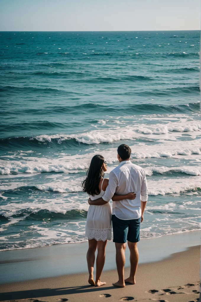 A couple facing the sea