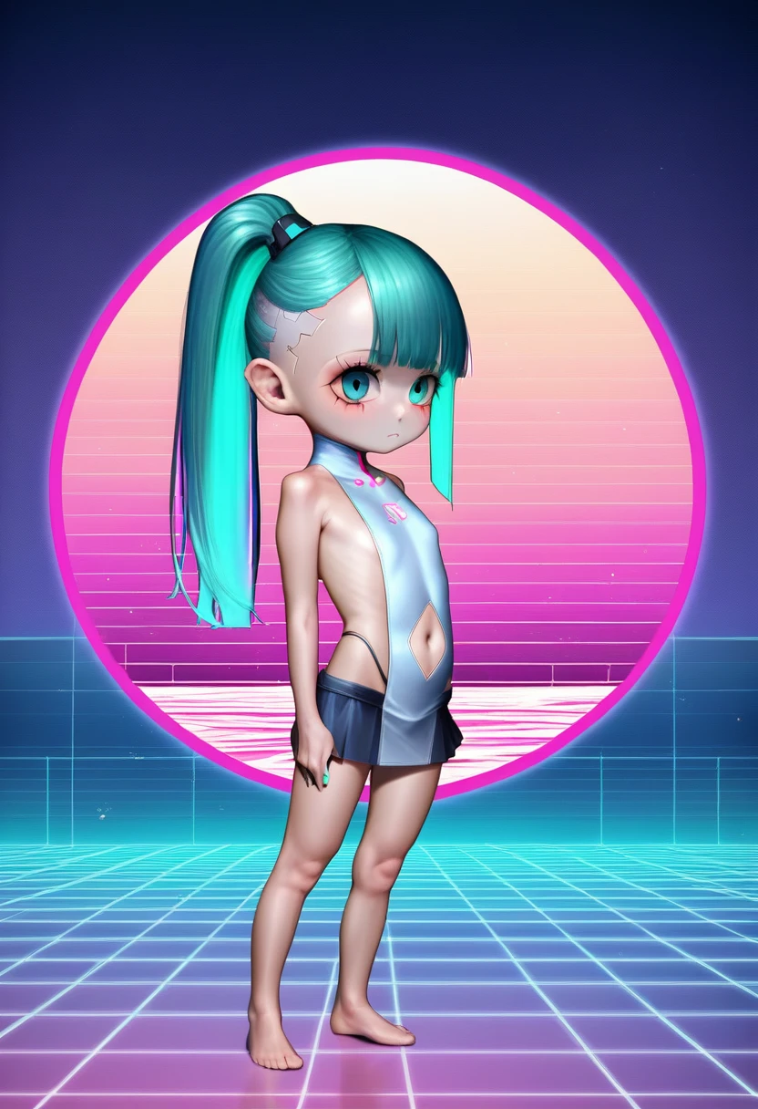 cute little ,(((little lolill tiny body,, chibi))),(((6 years ttle loli with extremelye and beautiful aqua hair)),(baby face), (round face)
(((flat chest))),(((aqua hair:1.5,long aqua hair,ponytail,colored inner hair,ear breathing,))),(((neon_aqua_eyes:1.3))),intricate eyes,beautiful detailed eyes,symmetrical eyes,big eyes:1.5,(((lustrous skin:1.5,bright skin: 1.5,skin tanned,shiny skin,very shiny skin,shiny body,plastic glitter skin,exaggerated shiny skin,illuminated skin,wet legs))),(detailed body,(detailed face)),
cute,slutty,erotic,((nsfw)),
zettai ryouiki,(revealing clothing,show skin),((sideboob)),(barefoot,),(((breast curtain,low rise mini skirt,high cut thong))),((wet clothes,intricate outfit,intricate clothes)),
(dynamic pose:1.0),solo focus,embarrassed,(centered,scale to fit dimensions,Rule of thirds),
cyberpunk city by the ocean at night, with bright neon signs and dark stormy clouds and puddles, scenery:1.25,
artistic photography,(photography taken by sldr),highres, sharp focus, (ultra detailed, extremely detailed), (photorealistic artwork:1.37),(extremely detailed CG unity 8k wallpaper),((synthwave background theme)),(((vibrant colors))),(intricate background),(masterpiece),(best quality),