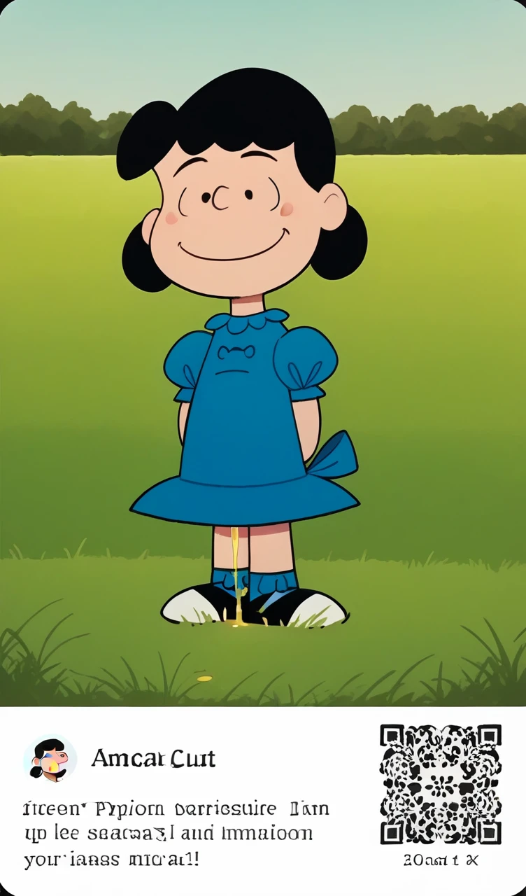 Lucy Van Pelt wearing blue nude long sleeve transparent plastic sheer Nightgown on for her naked body four penises Peeing on basement floor.
