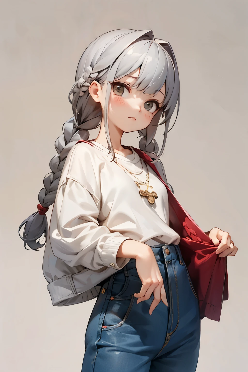 (No background), ((cute)), (Gray Hair), (Braid), , casual