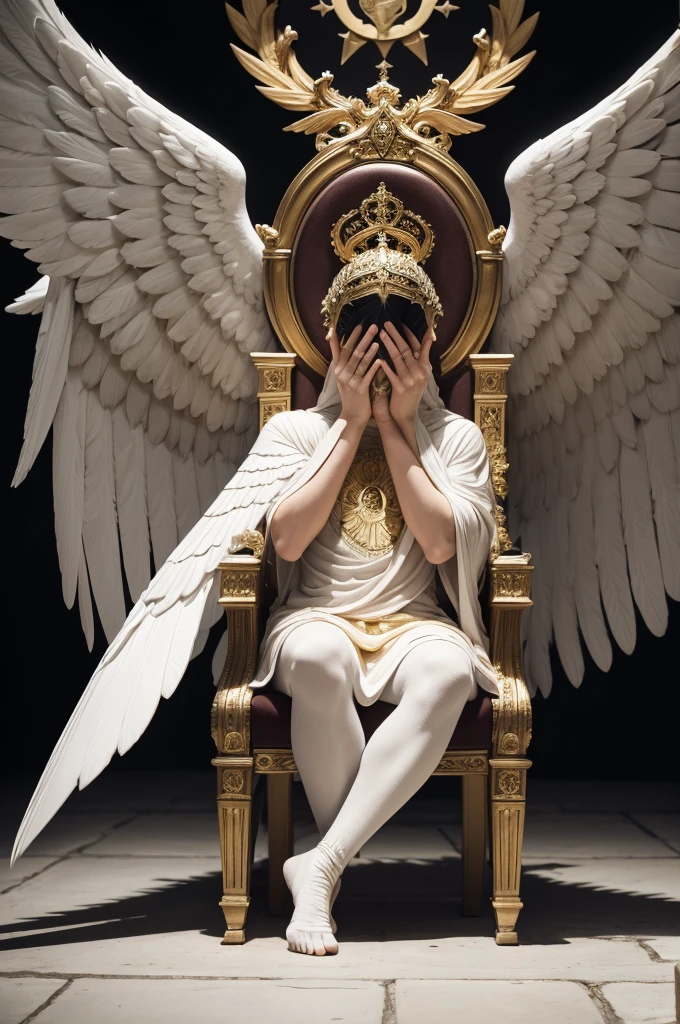 a mighty, strong and glorious seraph, with six wings, two wings covering his face, two wings covering his feet and two wings to fly, under the throne of the Most High God, resplendent