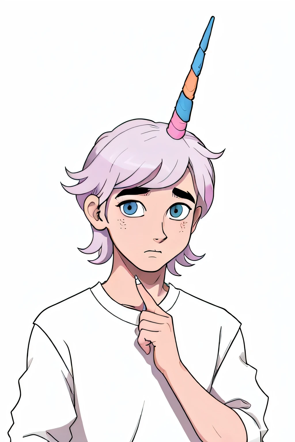 Cartoon boy with stylish unicorn head and hand up