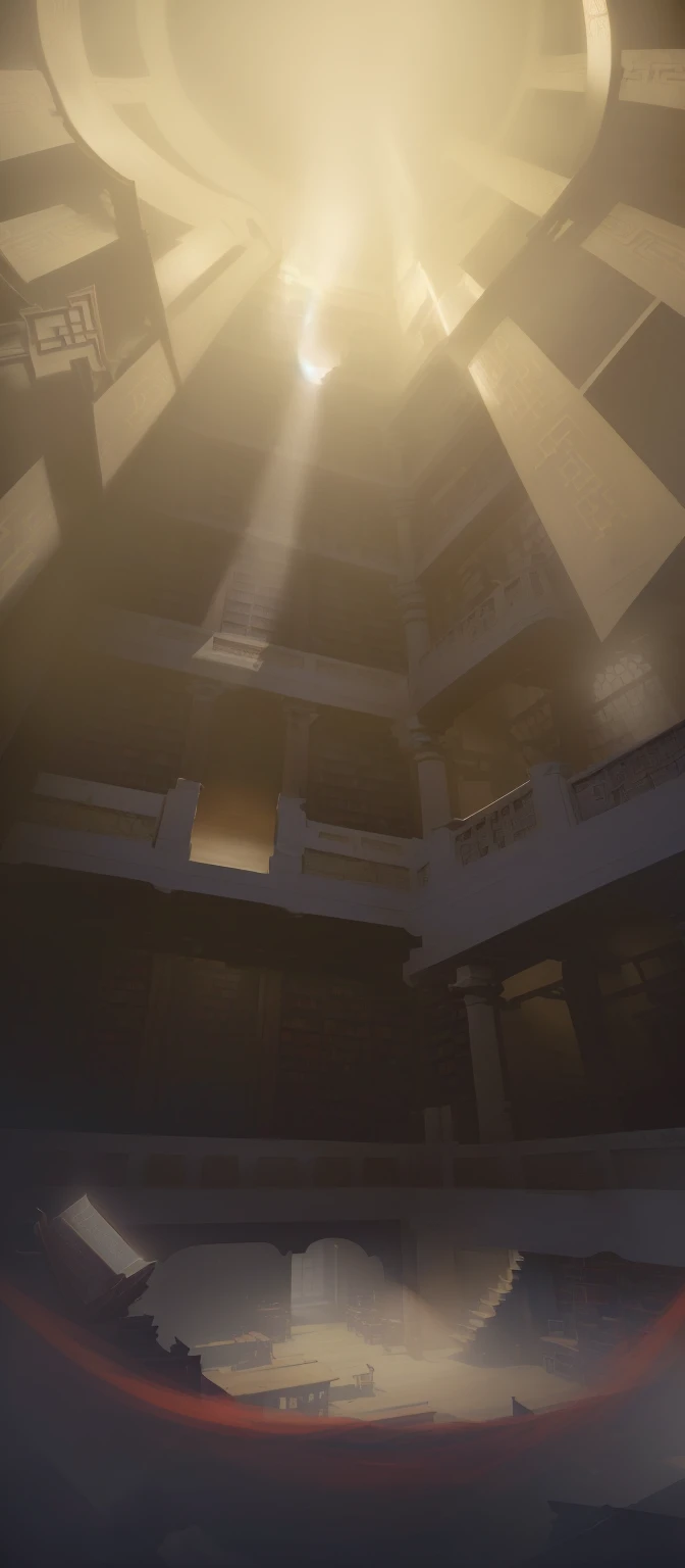 There is a photo of sunlight shining through a building, dusty library, gloomy library,Chinese style library concept, library of ruina Concept Art, Dramatic Lighting. Concept Art, alchemist Library Background, dark library, Detailed lighting and textures, ancient library, Library Background,Chinese Library, Old Library, in a gloomy library, In her hyper-realistic VR castle