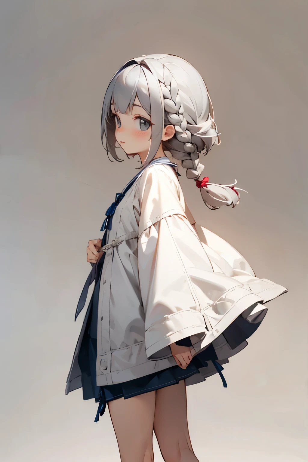 (No background), ((cute)), (Gray Hair), (Braid), , Light clothing