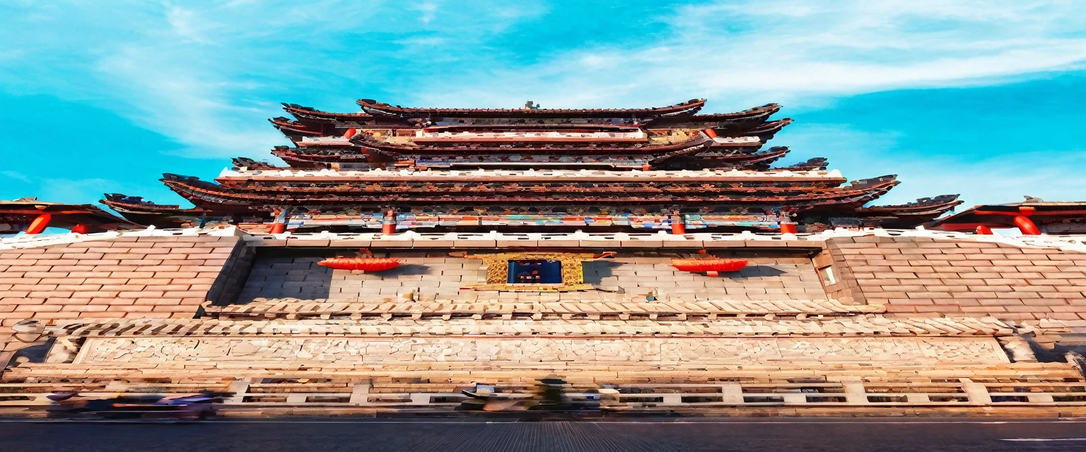 Arav building with a clock on top, ancient Chinese Architecture, Chinese Architecture, Ancient Chinese Tower, Chinese Architecture, Chinese temple, Chinese Palace, Cyberpunk Chinese Ancient Castle, Chinese tradition, with a Chinese temple, traditional Chinese, In line with Chinese aesthetics, Taoist Temples in Huangshan, Taoist temples and monks, Guangjian