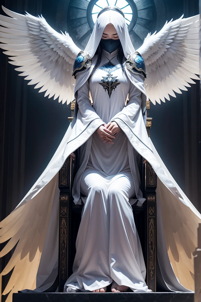 a seraphim, stark , mighty ,with six wings, two covering their faces, two covering the feet and with two wings flying under the throne where God sits in glory ,get out of the rays of the throne ,