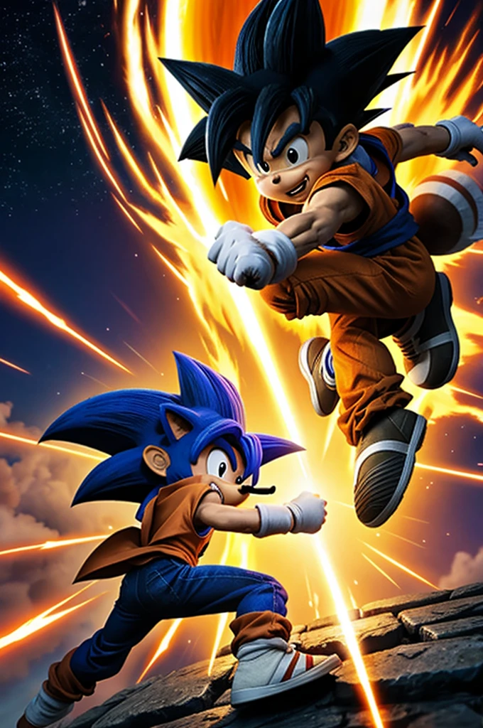 Goku fights against Sonic the hedgehog