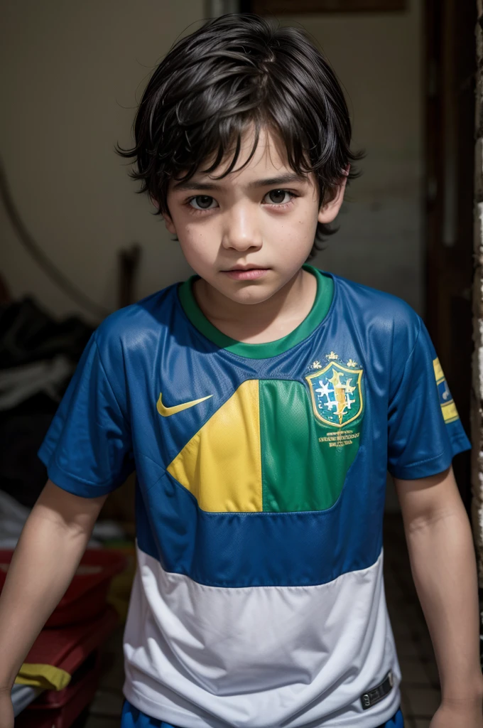 boy in the favela with brazil shirt