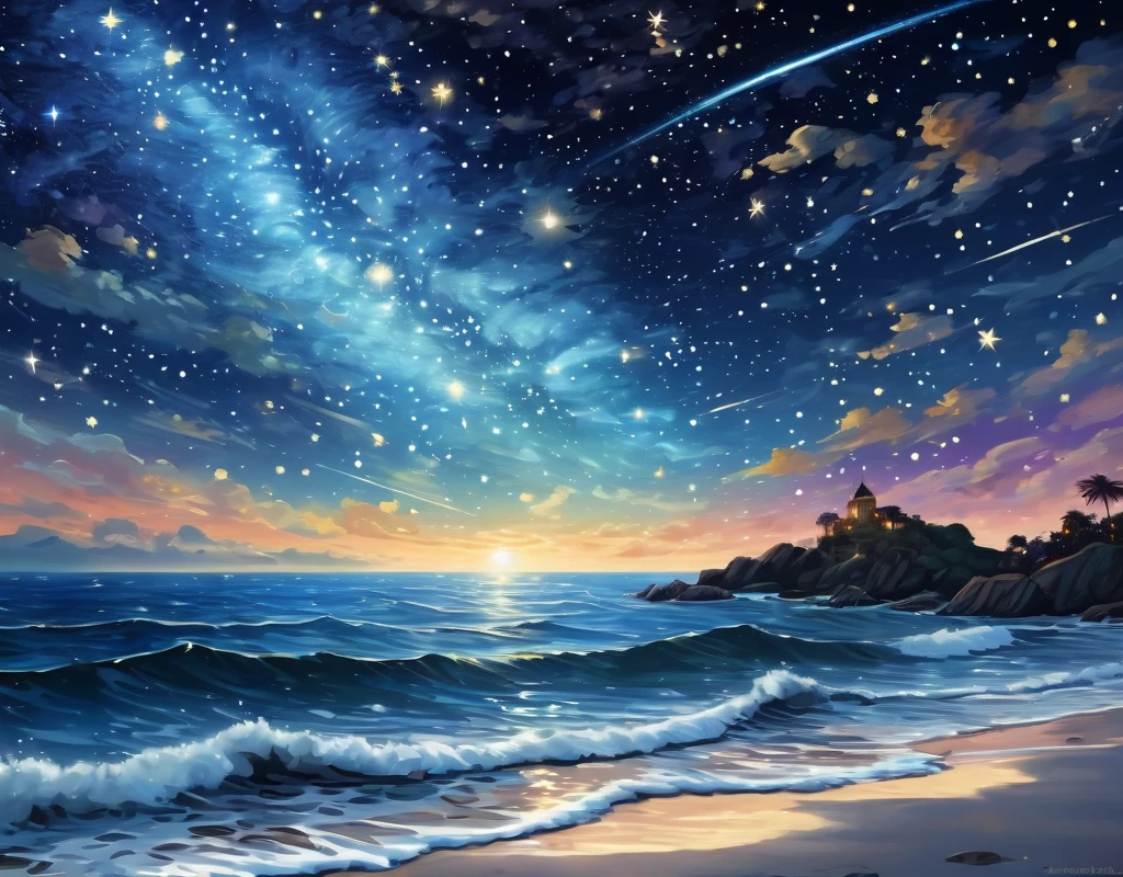 starry sky and stars in the sky, stars and paisley filled sky, sky strewn with stars, starry sky, night sky and stars, ocean pattern and night sky, starry night sky, cosmic starry sky, the sky is a starry sky, starry background, starry night painting, stars in the sky, baroque painting. star lit sky