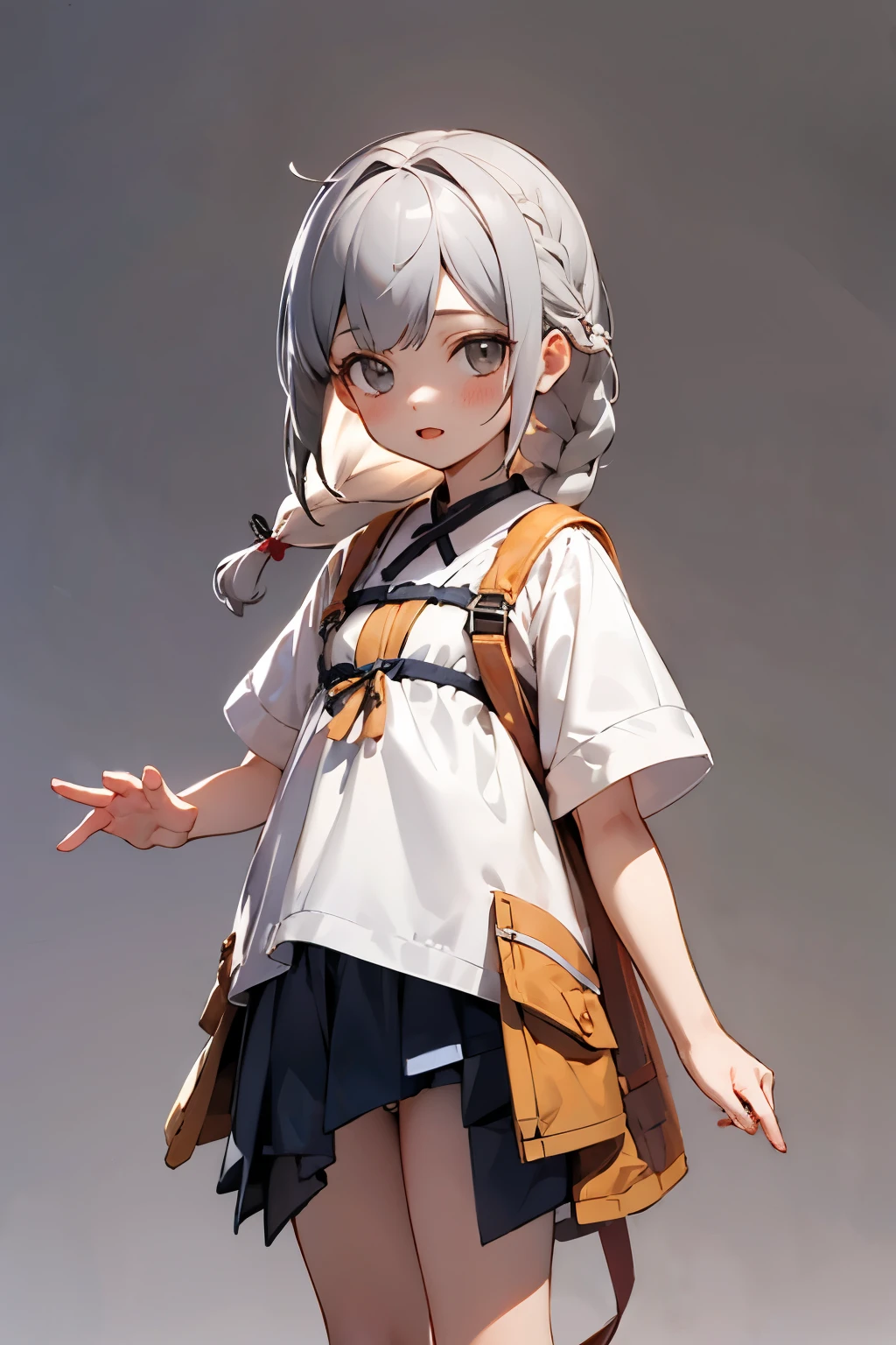 (No background), ((cute)), (Gray Hair), (Braid), , Light clothing