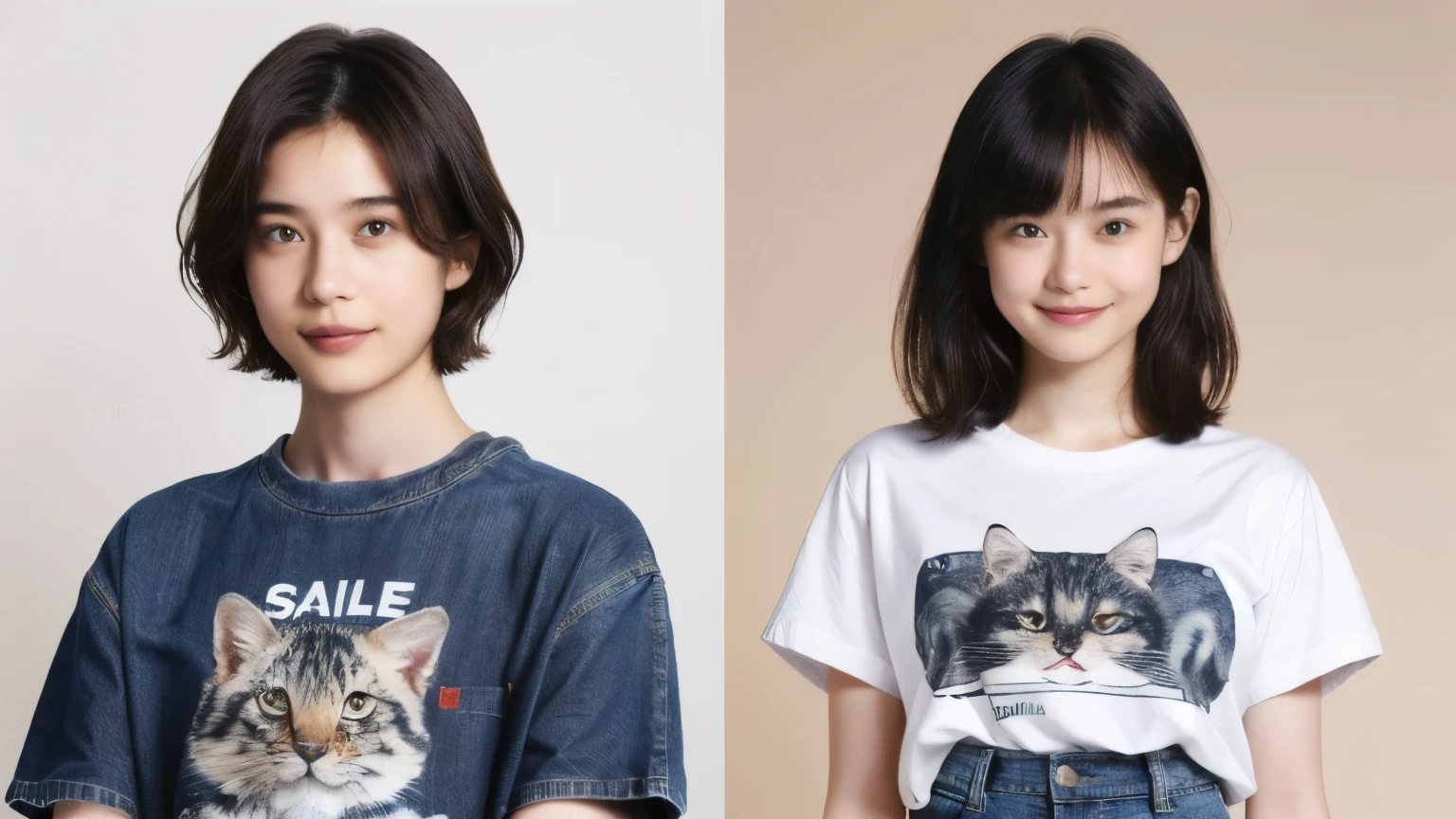 250 (An 18-year-old female and an 18-year-old male), (short hair),kind, lipstick, (jeans), (Animal charactersTshirt), smile