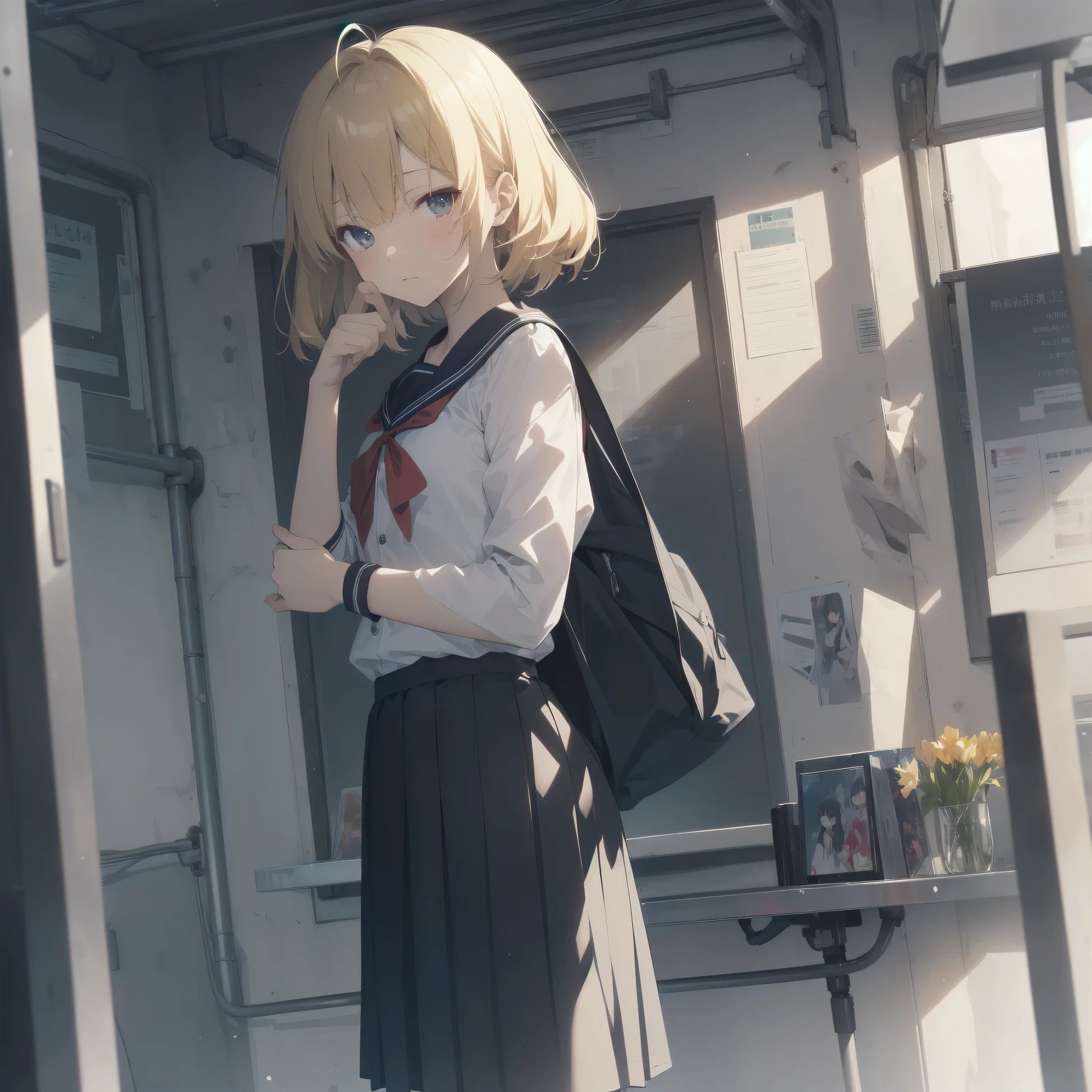 ultra-absurdres-Top quality by artist God, ultra-detailed, high resolution, anime moe artstyle, best anime 8k konachan wallpaper, pixiv contest winner, pool:2810, perfect anatomy,break, 1girl, (Please draw a girl walking sleepily to school alone. )break,(Solo,little female, 13-year-old:1.3),Full limbs, complete fingers,a junior high school student, (very short hair), short cut, flat chest, , small butt, small black eyes, beautiful detailed eyes, well-proportioned iris and pupils, expressive eyes, highres detailed hair, soft expression, salor school_uniform, sailor collar, serahuku, bow, pleated skirt,(Detailed Lighting), (Detailed background), in the School commute route. break,super detailed skin, Best cinematic lighting powered by famous artist, 8k,beauty illustration,photoshop_(medium),very aesthetic,break,((artist:toosaka_asagi )), artist:clamp ,artist:carnelian ,artist:kantoku ,
