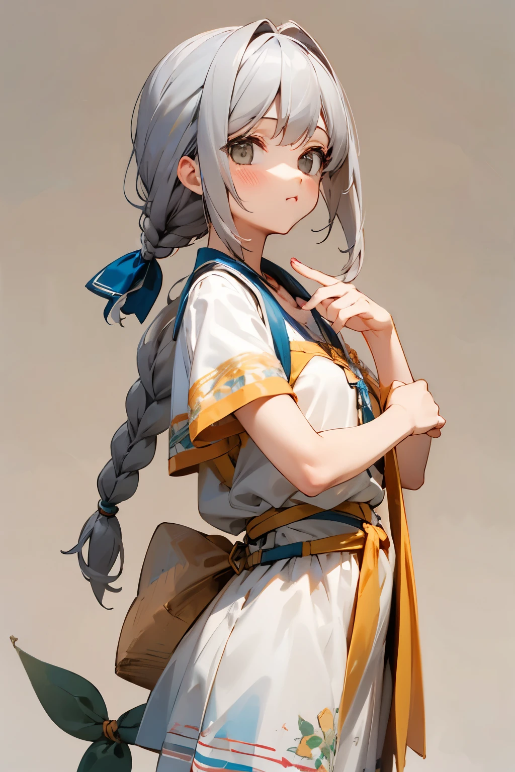 (No background), ((cute)), (Gray Hair), (Braid), , summer