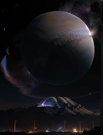 the gigantic Lua Europa. In the background immense galaxy and nebulae.