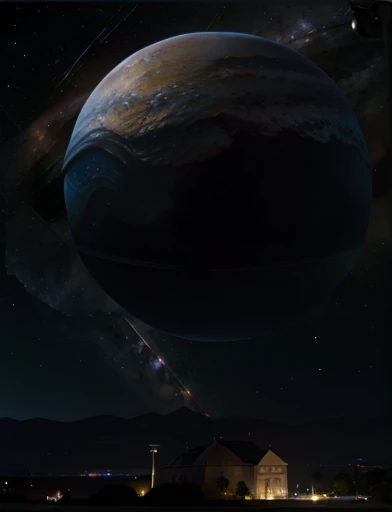 the gigantic Lua Europa. In the background immense galaxy and nebulae.