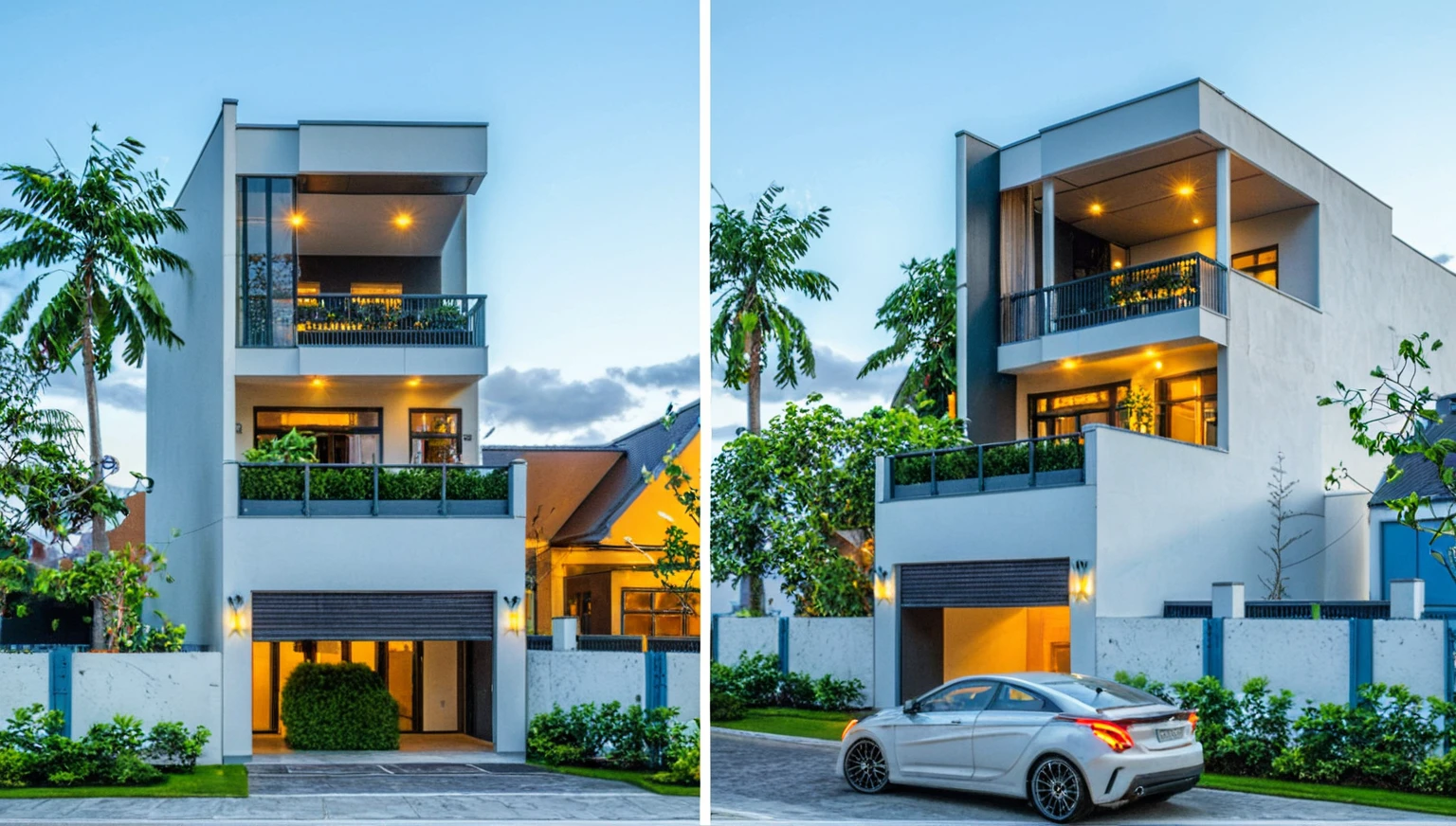 Masterpiece, high quality, best quality, authentic, super detail, outdoors, onestoreyvillaXL, aiaigroup, house style modern on the street ,stairs, white wall ,road,pavement, grass, trees, sky, cloud, (daylight:1.1)
