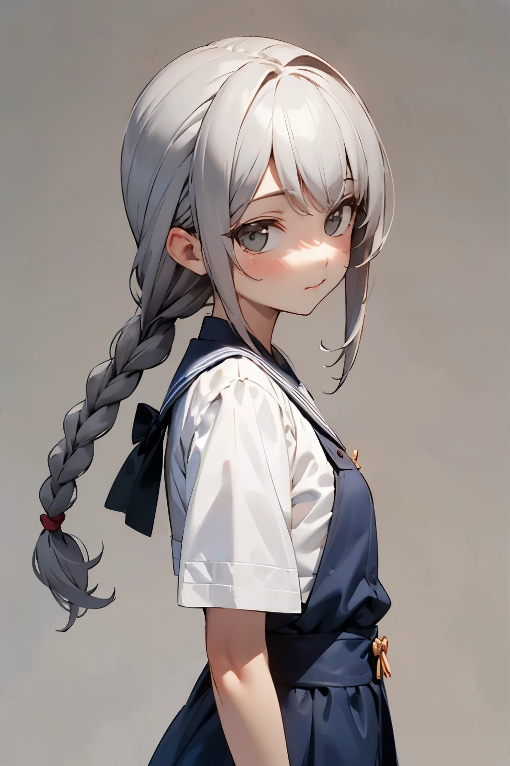 (No background), ((cute)), (Gray Hair), (Braid), , summer