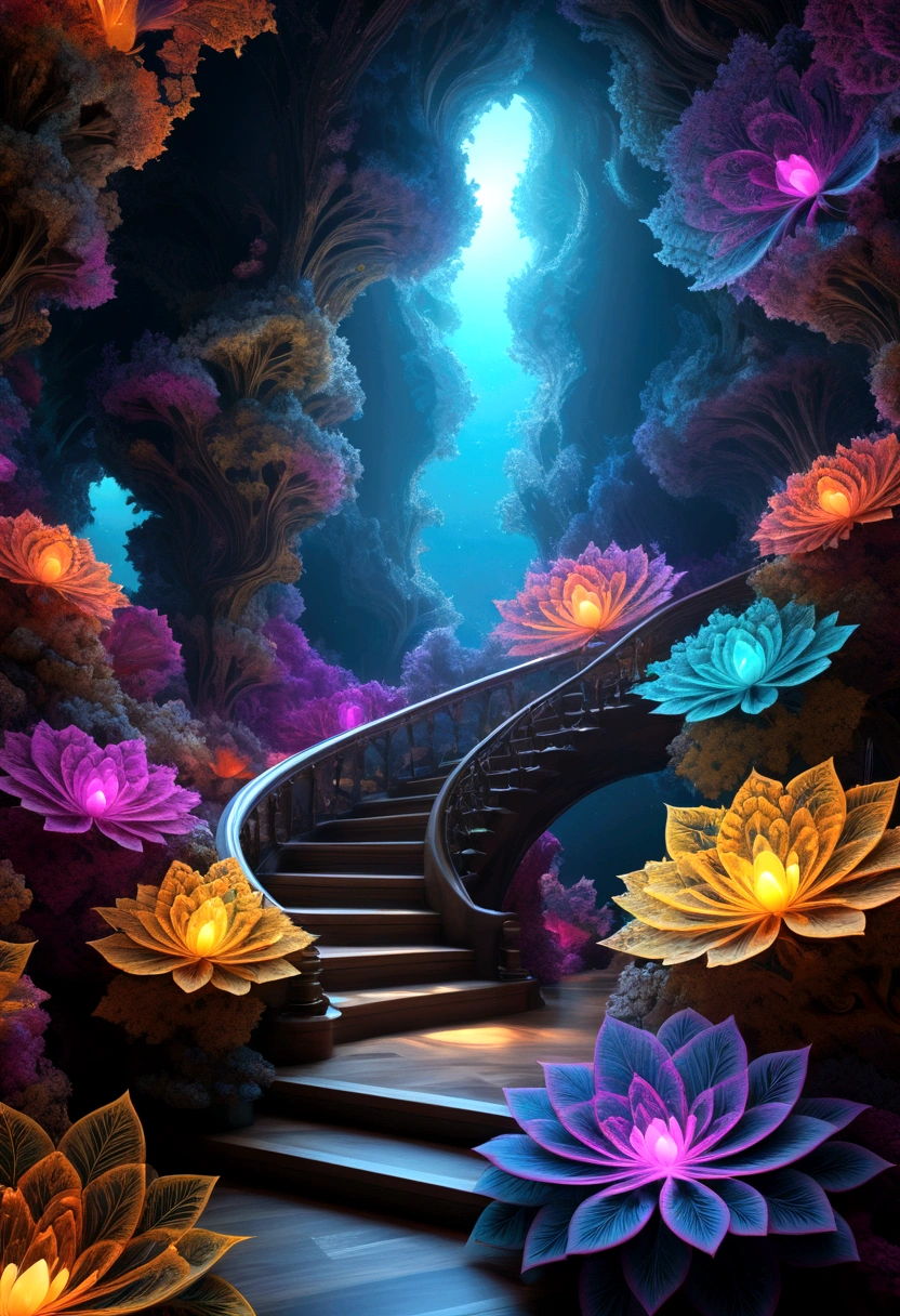 omniverso fractal, detailed intricate fractal artwork, organic fractal patterns, fractal life, fractal universe, abstract fractal design, psychedelic fractal landscape, surreal fractal world, vibrant colors, glowing neon colors, bioluminescent fractal, ethereal fractal, dreamlike fractal, (best quality,4k,8k,highres,masterpiece:1.2),ultra-detailed,(realistic,photorealistic,photo-realistic:1.37),cinematic lighting,dramatic lighting,volumetric lighting,dramatic colors,vivid colors,digital art,3d rendering,cinematic composition