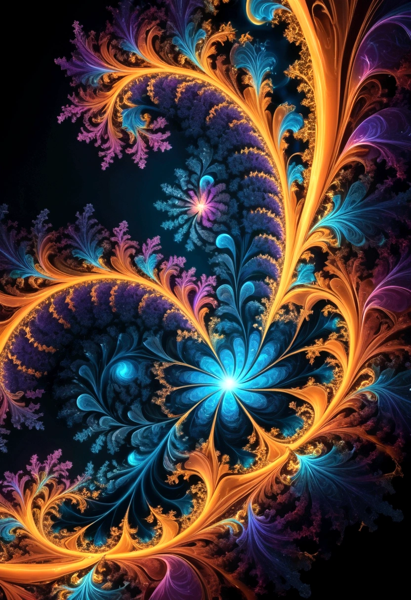 omniverso fractal, detailed intricate fractal artwork, organic fractal patterns, fractal life, fractal universe, abstract fractal design, psychedelic fractal landscape, surreal fractal world, vibrant colors, glowing neon colors, bioluminescent fractal, ethereal fractal, dreamlike fractal, (best quality,4k,8k,highres,masterpiece:1.2),ultra-detailed,(realistic,photorealistic,photo-realistic:1.37),cinematic lighting,dramatic lighting,volumetric lighting,dramatic colors,vivid colors,digital art,3d rendering,cinematic composition