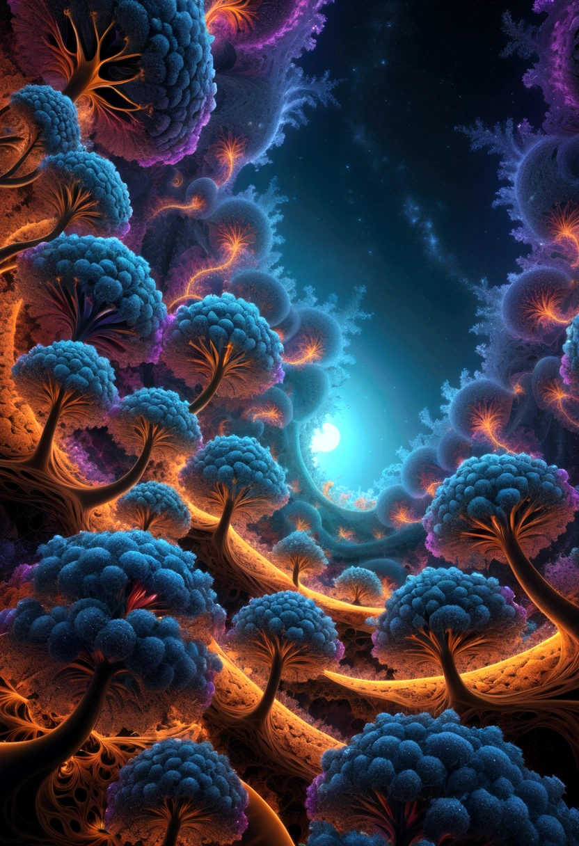 omniverso fractal, detailed intricate fractal artwork, organic fractal patterns, fractal life, fractal universe, abstract fractal design, psychedelic fractal landscape, surreal fractal world, vibrant colors, glowing neon colors, bioluminescent fractal, ethereal fractal, dreamlike fractal, (best quality,4k,8k,highres,masterpiece:1.2),ultra-detailed,(realistic,photorealistic,photo-realistic:1.37),cinematic lighting,dramatic lighting,volumetric lighting,dramatic colors,vivid colors,digital art,3d rendering,cinematic composition