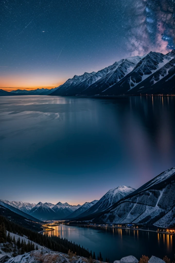 Night landscape with mountains and space view