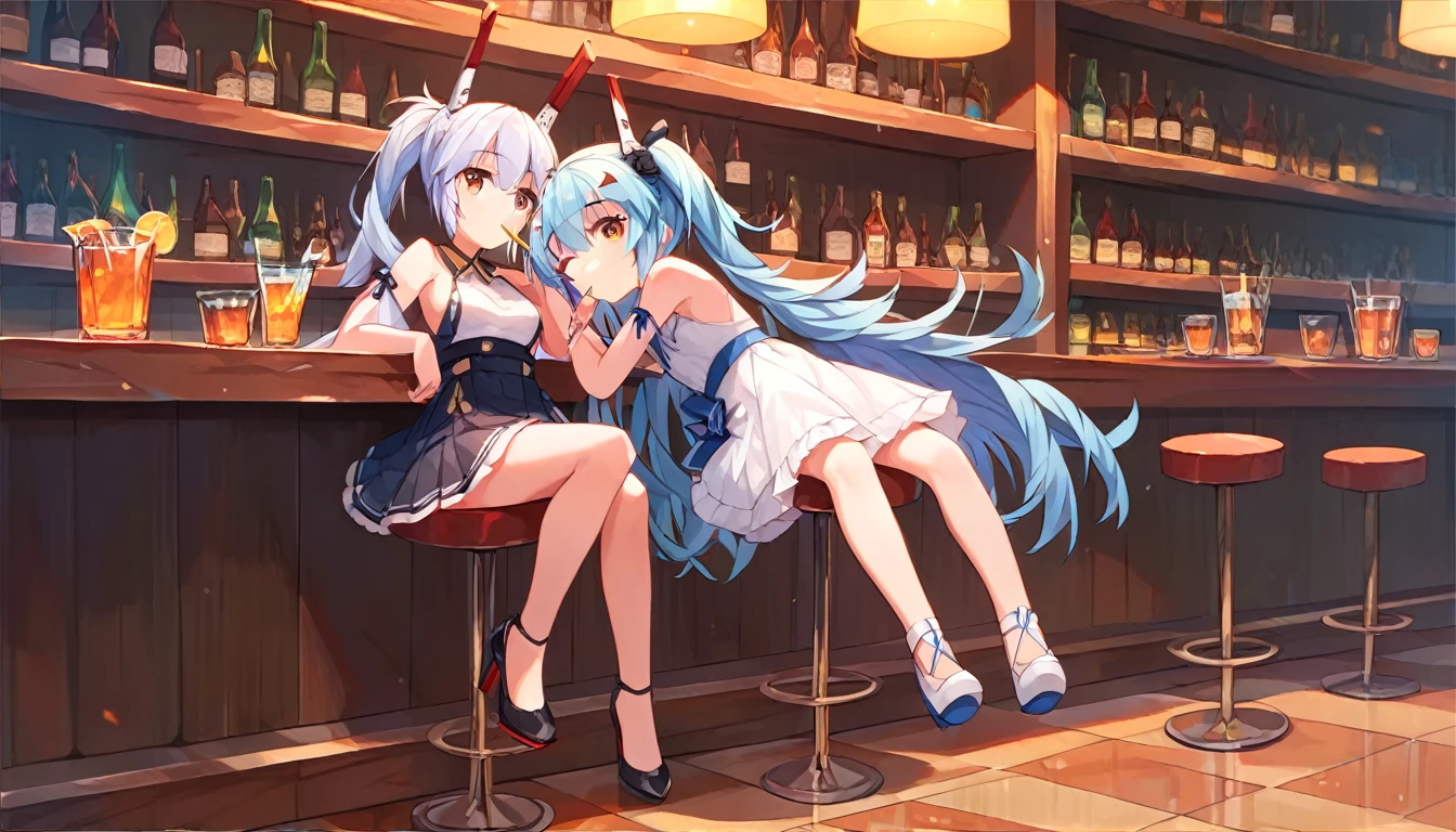 ((2girls:1.3)), ((moe style:1.3)), laffey_(azur_lane), ayanami_(azur_lane), azur lane, full body, ((bar:1.3)), ((drinking:1.3)), ((perfect face)), ((extremely cute:1.3)), ((masterpiece:1.3)), ((8k)), ((best quality:1.3)), ((beautiful)), ((extremely detailed:1.3)) , ((absurdres)), AddXL, ((score_9:1.3)), ((score_8_up:1.3)), ((score_7_up:1.3))
