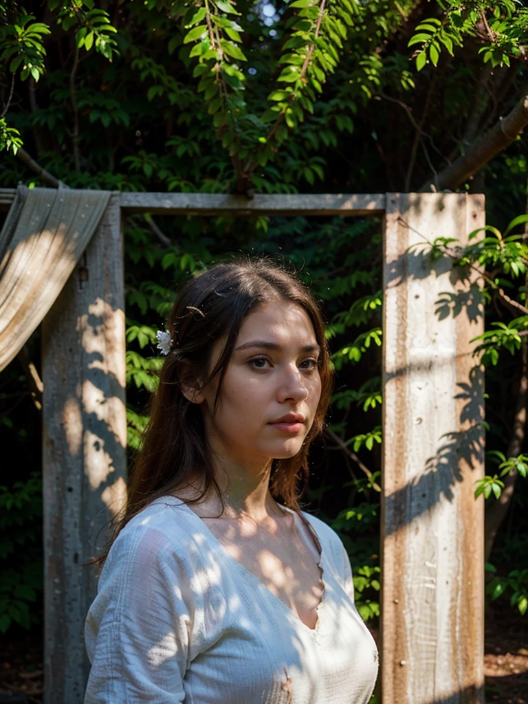 a beautiful woman wearing a white dress, in a forest background, profile shot, full body shot, high quality, detailed, realistic, photorealistic, 8k, HDR, beautiful detailed eyes, beautiful detailed lips, extremely detailed face and portrait, long eyelashes, elegant, serene, natural lighting, warm color tones, cinematic, masterpiece, award winning, professional photography