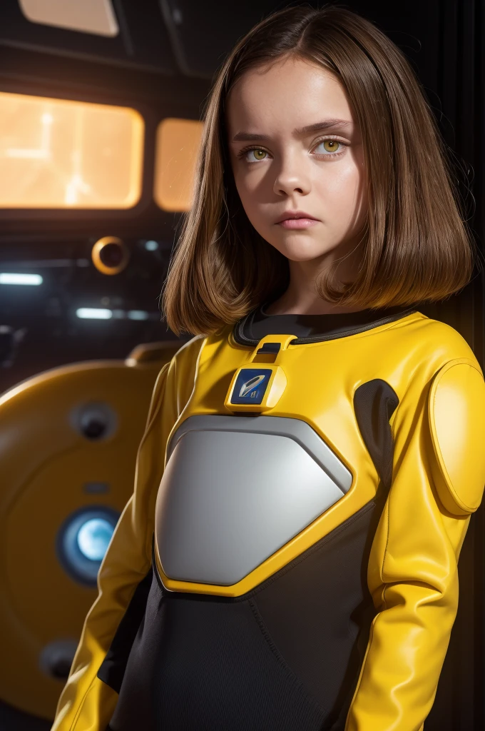 (***********, ************, Brown hair, photorealistic, pale skin), (yellow (eyes:1.2)), (slim build:1.3), (fantasy space suit), beautiful face, symmetrical face, greg rutkowski, Wlop and Sam Kuvshinov, (wide), blonde eyelashes, large iris, large pupil, whole body, standing at the bottom of the cosmodrome, art station, 8k, Science fiction, pastel colours, accessories, panel, concept, futuristic, grumble, simon stalenhag, space, in outer space, a spaceship in the sky, technological blocks