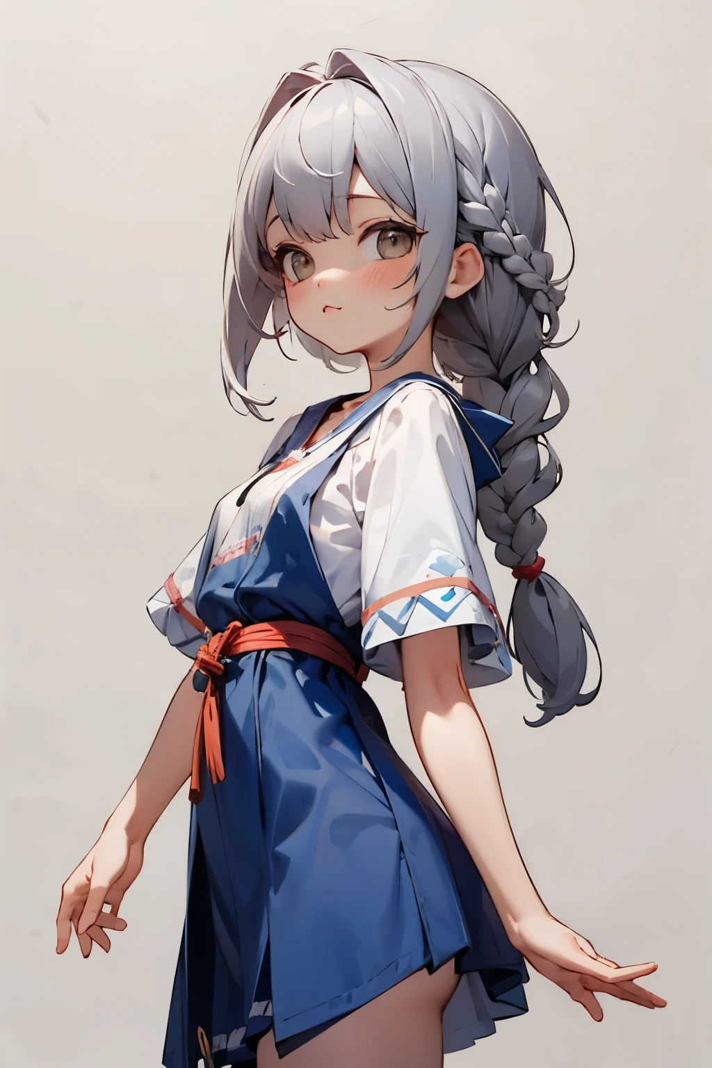 (No background), ((cute)), (Gray Hair), (Braid), , summer