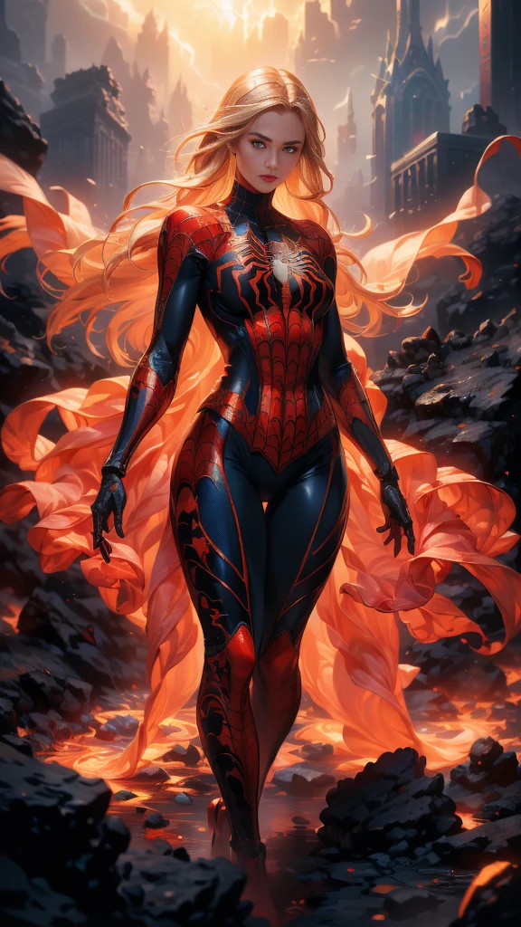 (1girl:1.3), Solo, (((Very detailed face)))), ((Very detailed eyes and face)))), Beautiful detail eyes, Body parts__, Official art, Unified 8k wallpaper, Super detailed, beautiful and beautiful, beautiful,(BodySuit látex Spiderman black :1.4), masterpiece, best quality, original, masterpiece, super fine photo, best quality, super high resolution, realistic realism, sunlight, full body portrait, amazing beauty, dynamic pose, delicate face, vibrant eyes, (from the front),( She wears Spider-Man suit:1.4) , (red and black color scheme:1.4) , spider, very detailed city roof background, rooftop, overlooking the city, detailed face, detailed complex busy background, messy, gorgeous, milky white, highly detailed skin, realistic skin details, visible pores, clear focus, volumetric fog, 8k uhd, DSLR, high quality, film grain, fair skin, photo realism, lomography, futuristic dystopian megalopolis, translucent, Epic Fantasy Art Style HD, 4K fantasy art, epic fantasy digital art style, epic fantasy art style, Fantasy Woman, epic fantasy art portrait, Epic fantasy style, hyperrealistic fantasy art, hd fantasy art, Epic fantasy character art, epic fantasy art, in style of dark fantasy art, epic fantasy digital art, (pose dinámica vaquero), (anatomía perfecta :1.4), (iluminación cinematográfica :1.4), (colores brillantes) 